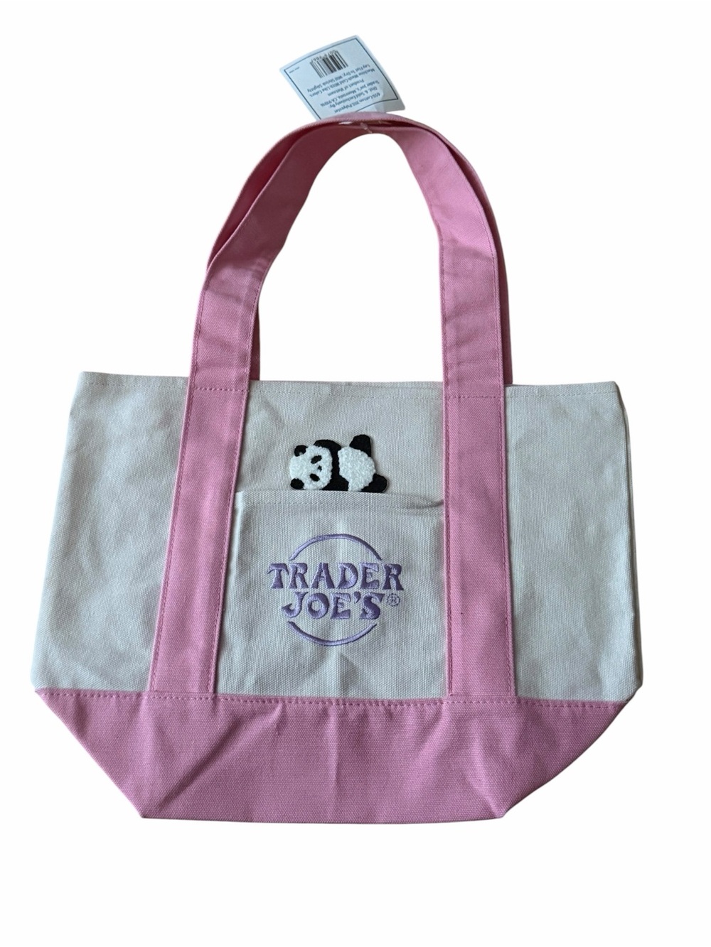 NWT Trader Joe's Custom Panda Patch Mini Pastel Canvas Tote Bag